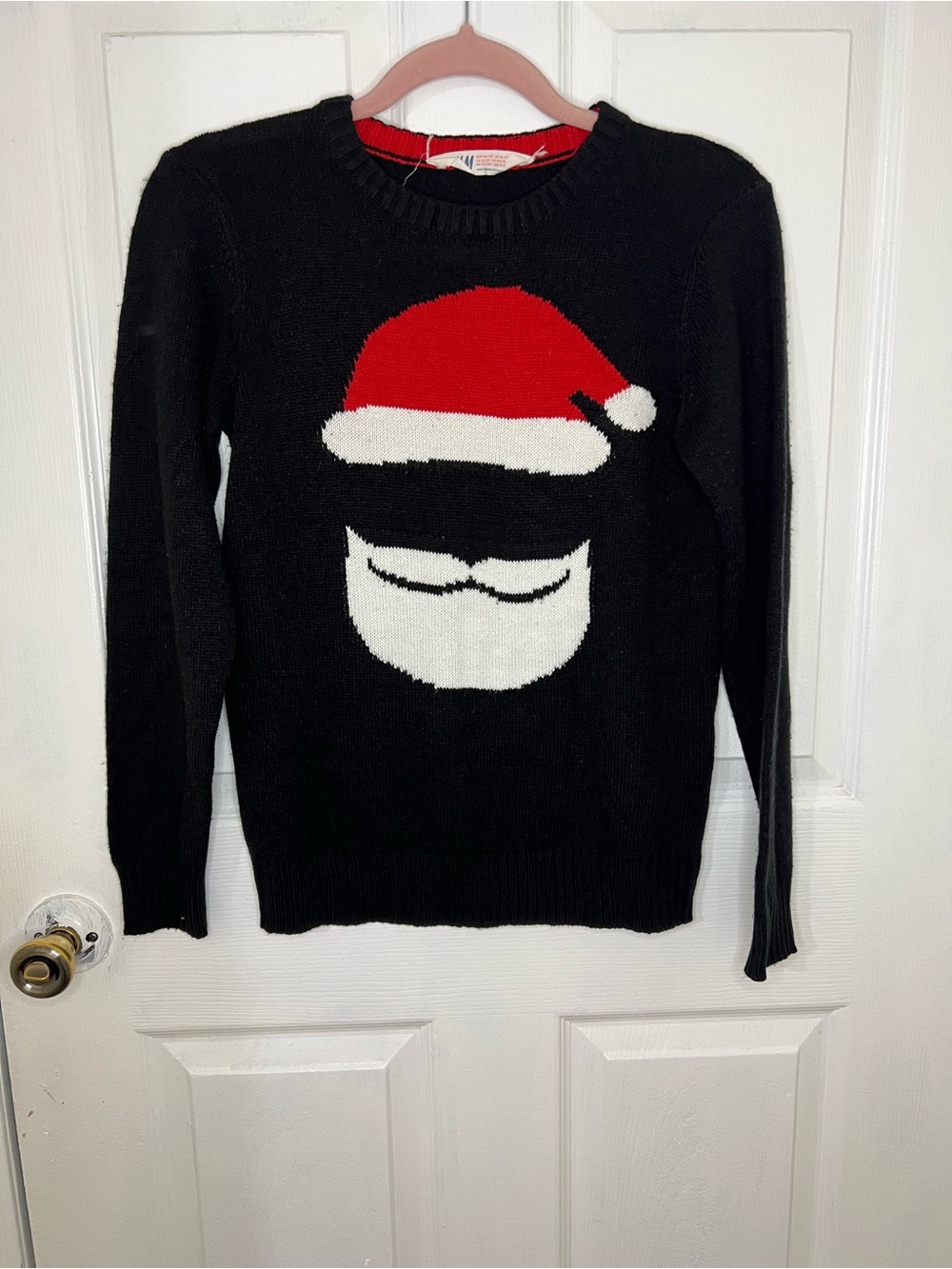 Black Santa Graphic Crewneck Sweater- size 10-12Y or small Holiday Pullover